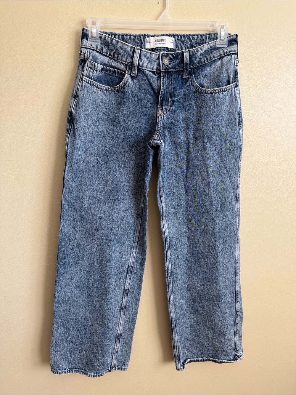Hollister Low Rise Baggy Jeans W26 Regular Acid Wash Raw Hem Blue 90’s Baggy